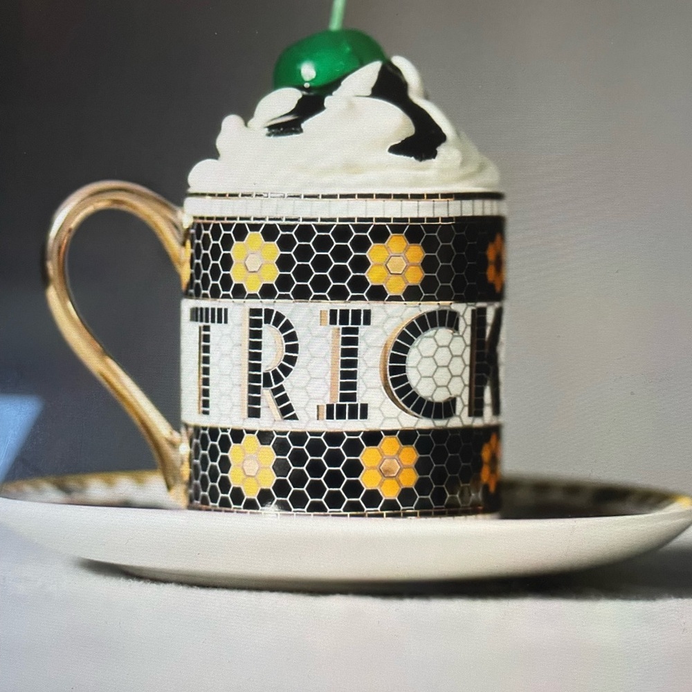 ❤️ ANTHROPOLOGIE THE BISTRO TILE STONEWARE ESPRESSO CUP SET HALLOWEEN NEW